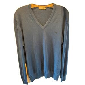 J. Lindberg Men’s XL Blue Merino Wool V-neck Long Sleeve Pullover Sweater